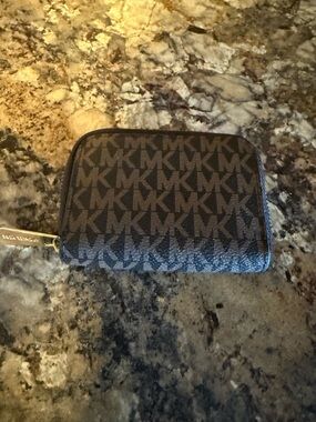 Michael Kors Black and Brown MK Monogram Zip Card Case